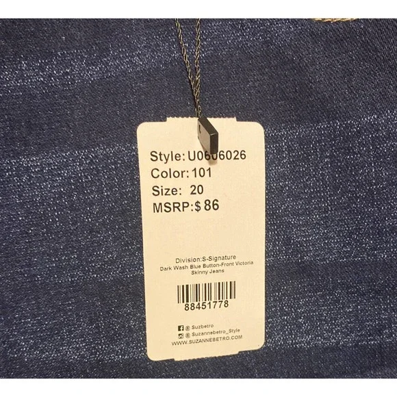 NWT Women’s Plus Size 20 Suzanne Betro High Rise Skinny Jeans Dark Wash - Picture 2 of 7